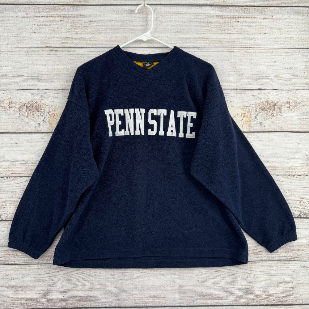 Vintage 90s Penn State Fleece Sweatshirt Mens M Navy Blue V-Neck Made in USA